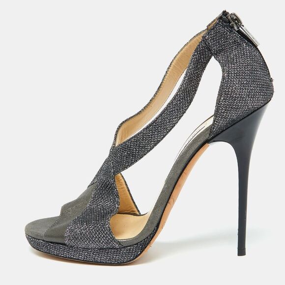 Jimmy Choo Grey Leather And Coarse Glitter Open Toe Sandals Size 39.5,New Products : American Fashion Style Bags On Sale